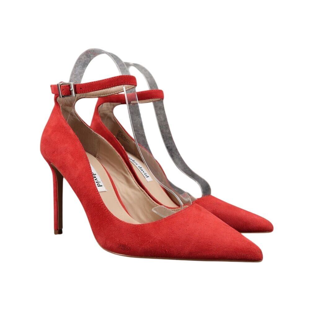 Charles David Shoes Womens 9 Pumps Ankle Strap Suede Red Pointed Toe Formal Sexy